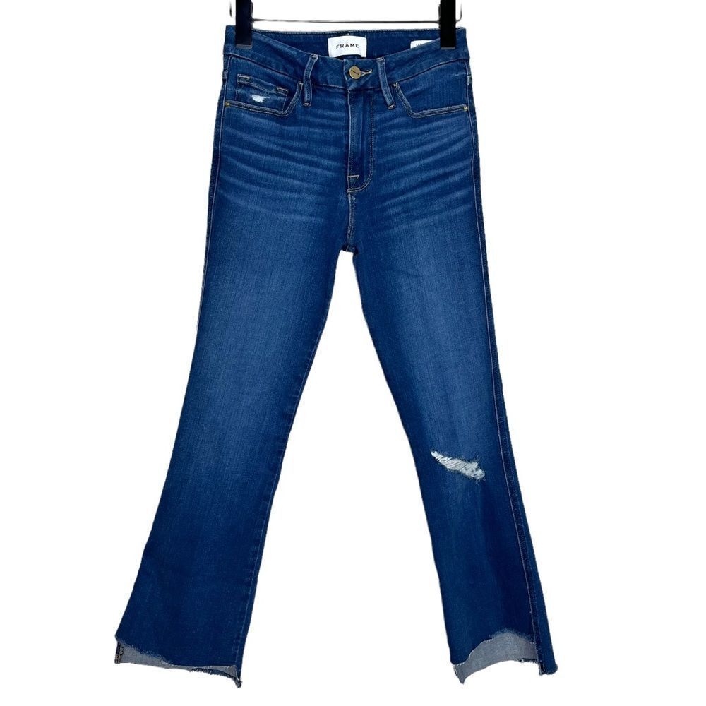 Frame Le Crop Mini Boot in Decades Blue Rips Size 26 - Picture 4 of 16